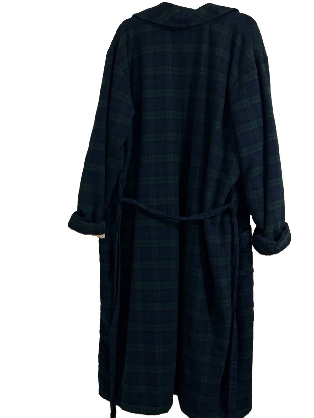 L.L. Bean Men’s Scotch Plaid Flannel Robe Sherpa Lined Size XL Tall - Picture 11 of 15